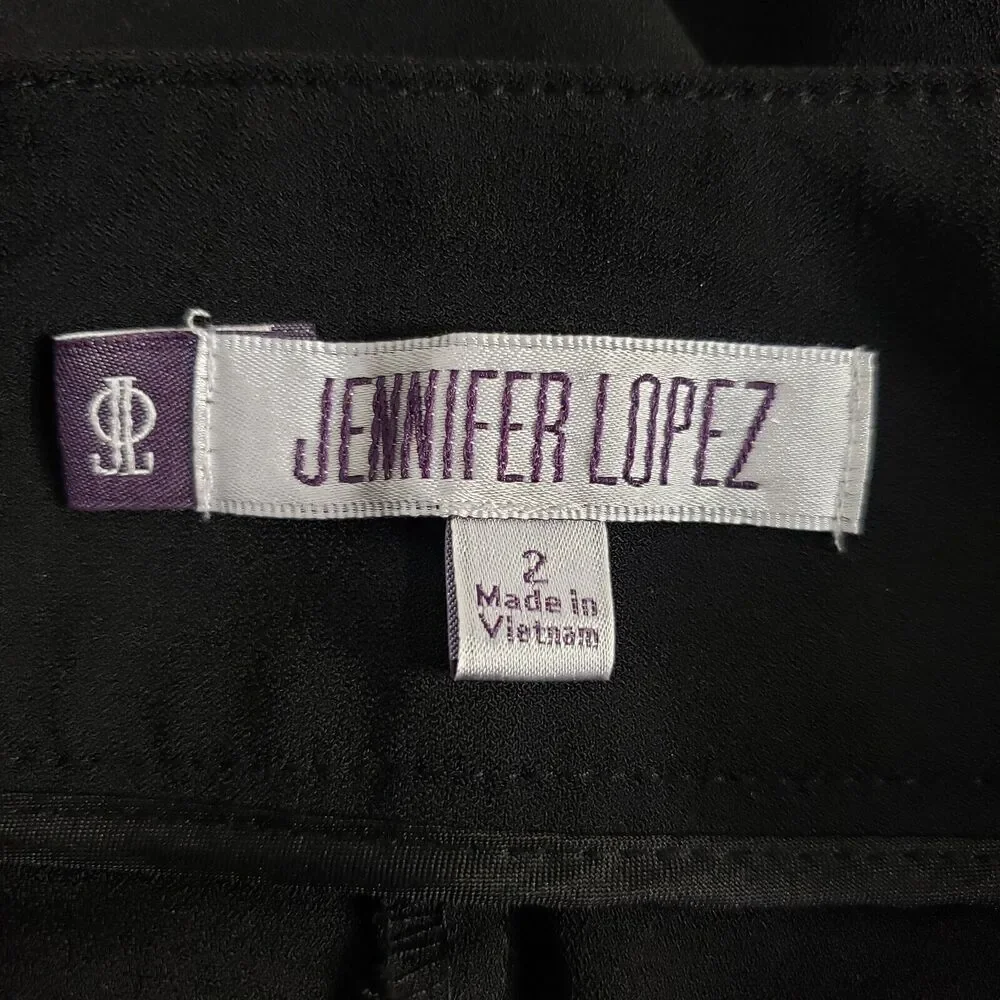 Jennifer Lopez Womens Pants Size 2 Black Cropped Dress Buckles Wide Leg Pockets